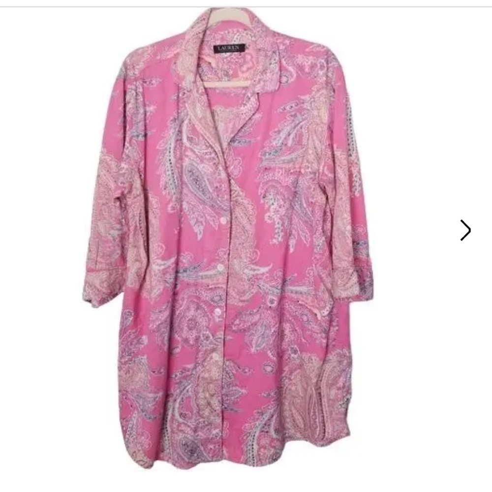 Lauren Ralph Lauren Paisley Button Up Flannel Shirt PJ Top size large - Picture 1 of 7